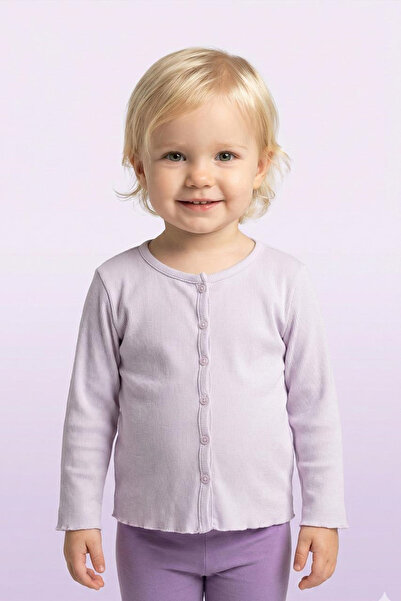 LUESS Girls' Ribbed 100% Cotton Buttoned Cardigan