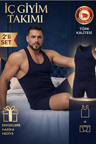 Mercan Erkek Lacivert Takım Özel Kutuda Uzun Kesim Boxer + Sporcu Atlet