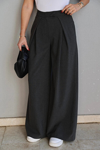 Purple by Banu Anthracite Reverse Pleated Palazzo Trousers