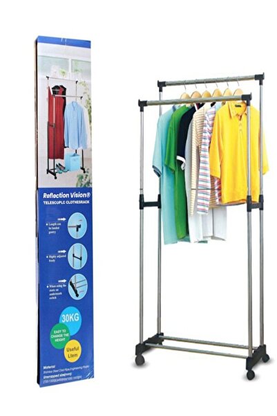 ROVERIM Mobile Double Metal Clothes and Hanger Stand with Adjustable Height a...