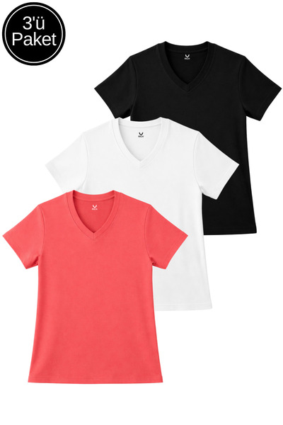 Rich Pachet de 3 tricouri pentru femei, negru-alb-roz, cu textură moale, inte...