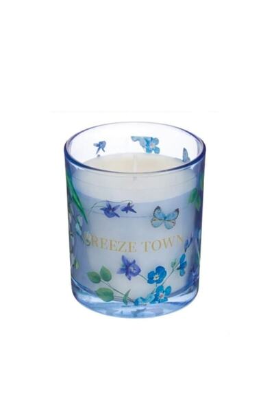 OEM White Scented Candle with Lily Aroma in Blue Container Ø7x8cm