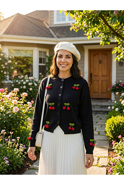 SAYZEN Cherry Red Buttoned Knitwear Cardigan