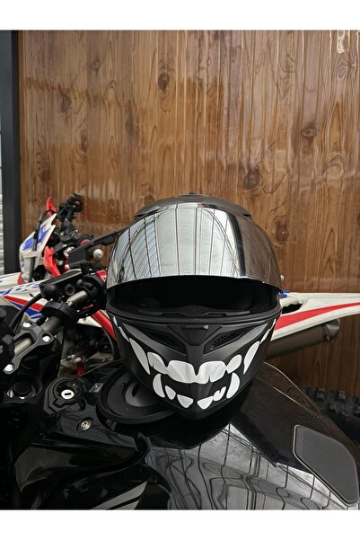 Motobros Motosiklet kask stickerı canavar diş sticker