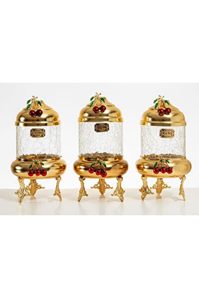 AZADE BAKIR GOLD PİRİNÇ KİRAZLI LÜX ÇATLAK CAM KAVANOZ 3’LÜ SET
