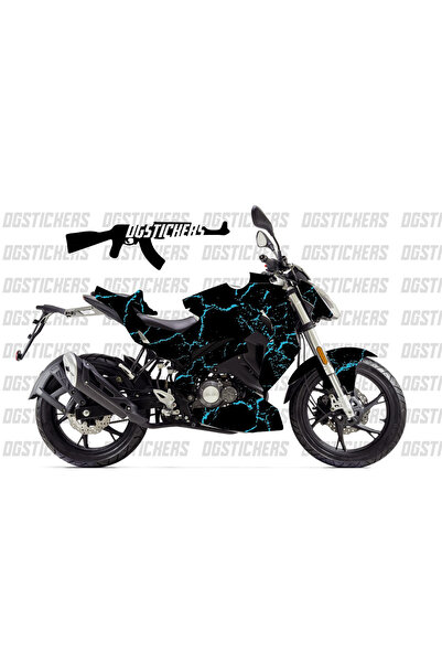 Motiker Benelli 125S Craked Mavi Siyah Tasarımı Sticker Etiket Modeli