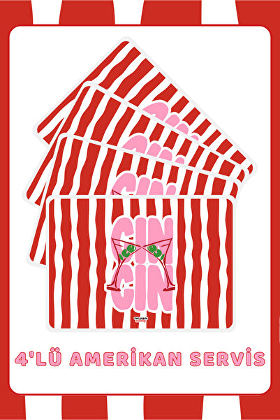 The Grade Amerikan Servis 4'lü Kırmızı Beyaz Çizgili Tabak Altlığı Leke Tutma...