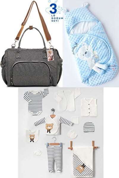 Pimadyo Set of 3 (Baby Care Bag, 10-Piece Hospital Discharge Pack, Swaddle)