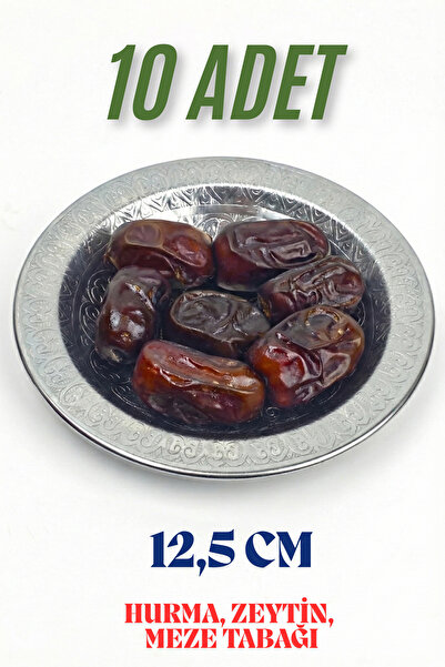 Binbir Trend 12.5 cm Otantik Desenli Paslanmaz Krom Çelik Hurma Tabağı, Zeytin, İftariyelik Tabağı