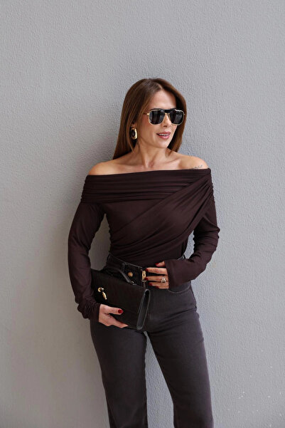 Purple by Banu Bitter Brown Patchwork Madonna Collar Blouse