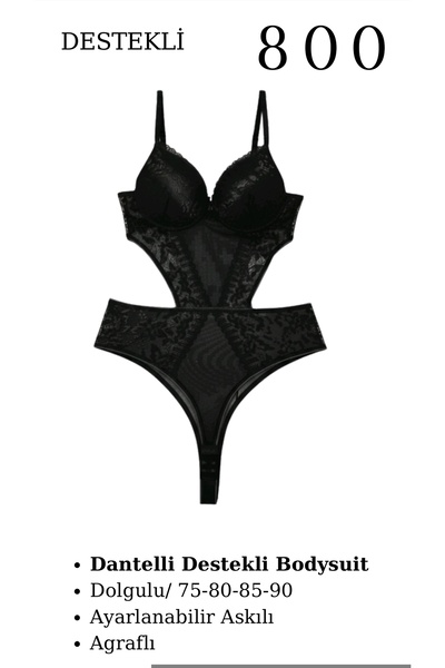 CHARM Tılsım Lingerie Kadın Dantelli Destekli Bodysuit