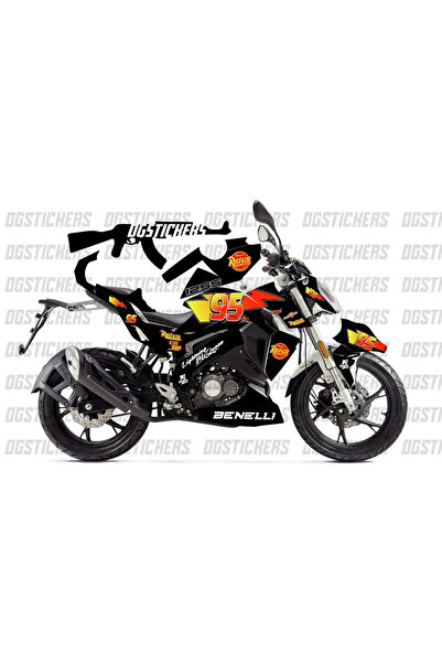 Motiker Benelli 125S Şimşek Mcqueen Siyah Tasarımı Sticker Etiket Modeli