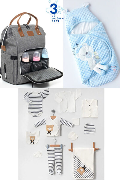 Pimadyo Set of 3 (Baby Care Bag, 10-Piece Hospital Discharge Pack, Swaddle)