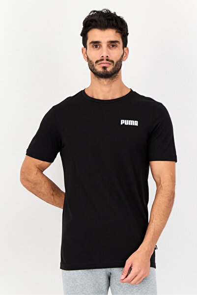 Puma تي شيرت رجالي رياضي بأكمام قصيرة مناسب للخارج، أسود