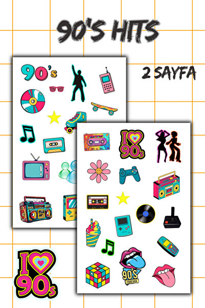 birikiyedi 90’lar Retro Sticker 2’li Set – Vintage Çıkartmalar–Genç Odası Dek...