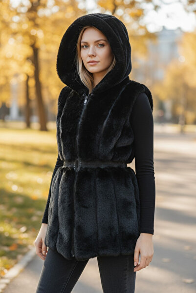 MADE İN ITALY Italyan belden lastikli kürk yelek