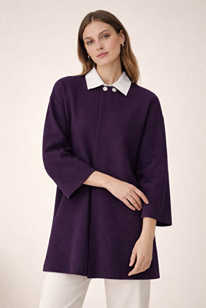 FERHEL Casual Knitwear Poncho Double Button - Purple