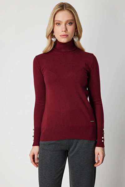 On Fashion Women's High-Neck Burgundy Sweater 63503