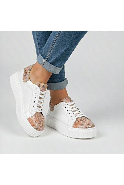 SANDALİ Women's sneakers made of Genuine Leather, white, coral snake print, s...