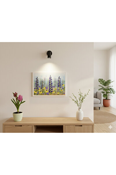 Ortaş Mor ve Sarı Çiçekli El Boyaması Kanvas Tablo