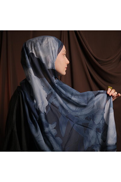 Mehru Scarfs Soft Lotus Desen Lacivert Şal – Kaymaz Doku – Yazlık/Kışlık - 75...