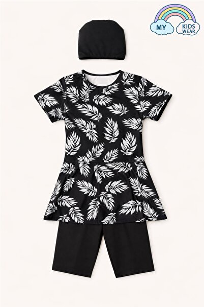My Kids Wear Girl's Patterned Shorts and Bonnet Swimsuit Set 12573