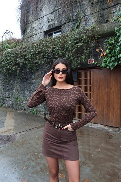 mrc Kadın Leopar Desen Transparan Bluz- Acı Kahve