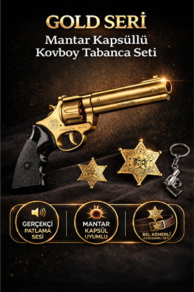 TRENDZONE Mantar Kapsüllü Kovboy Metal Tabanca Seti | Oyuncak Sesli Patlatmal...