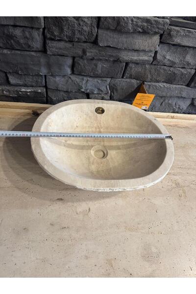 Polen Stone Elips Model Traverten Doğal Taş Lavabo – 48x38x11 cm