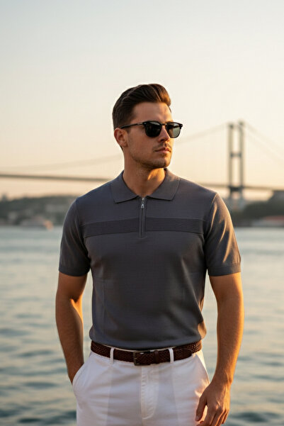 Maccali Men's Trend Smoked Polo Collar Knitwear T-Shirt