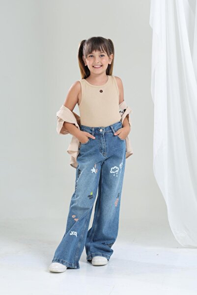 GİYİCEM TEKSTİL Girl's Basic Regular Patterned Jeans 2216