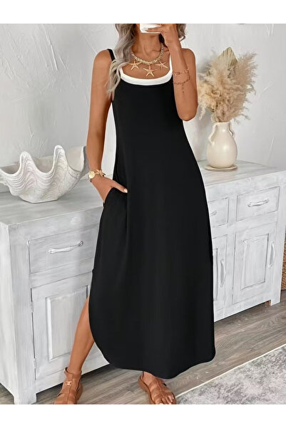 DRESSIFY WOMEN’S FASHION Women's Rope Strap Round Neck Long Viscose Dress wit...