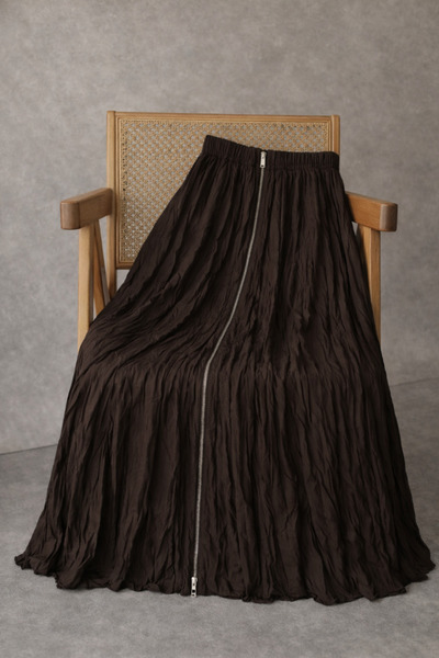 Poliyance Sarra Acı Kahve Fermuarlı Etek