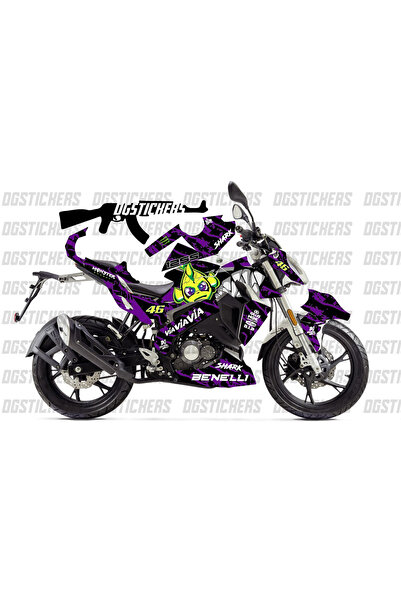 Motiker Benelli 125S Shark Mor Siyah Tasarımı Sticker Etiket Modeli