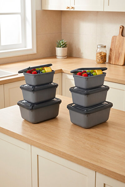 Homekolik Set of 6 Rectangular Storage Containers Gray – Suitable for Microwa...
