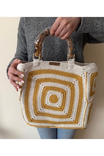 Nillys Women's Cotton Rope, Lined, Bamboo Handle Handbag (Width 40cm Length 3...