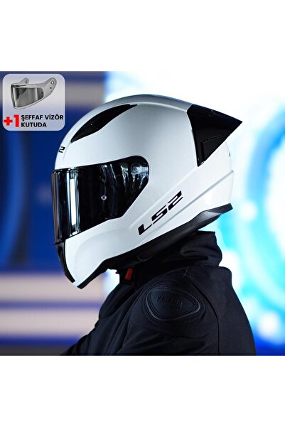 LS2 Rapid 2 Race Parlak Beyaz Kask ve Şeffaf Vizör