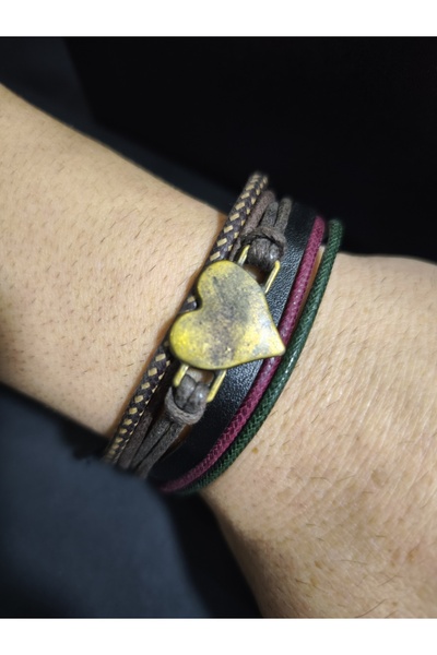 enyatakı Heart model leather rope bracelet