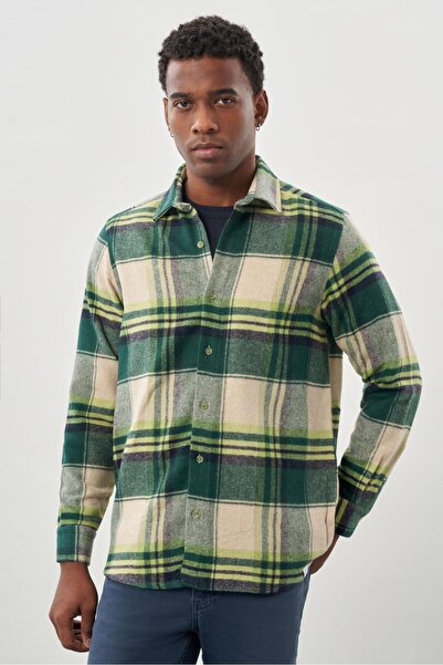 İmza Black Woolen Plaid Pattern Soft Neckline Pocketless Long Sleeve Casual C...