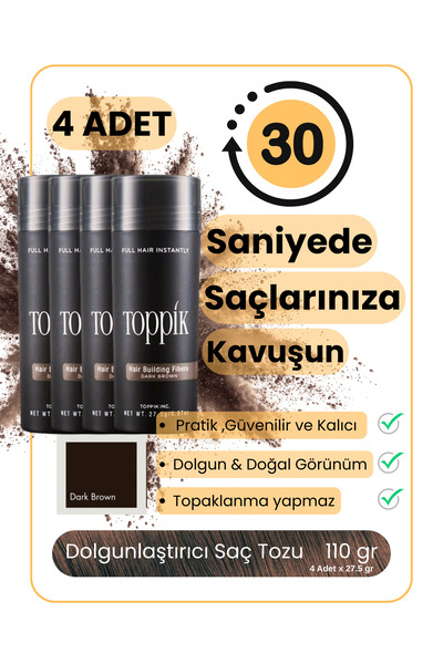 Topik Ms 4'lü AVANTAJ PAKETİ - Saç Fiberi Dolgunlaştırıcı Toz & Seyrek Saç Ka...