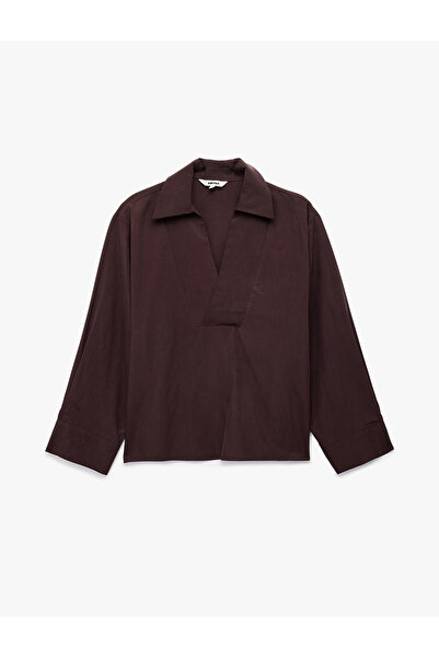 Koton Women'S Plum Shirt Collar Blouse