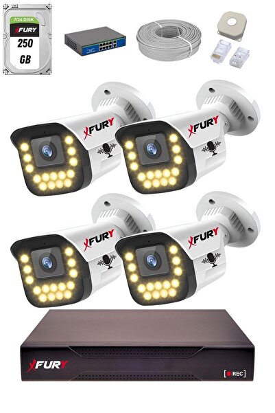 FURY 15 Warm LED Ip Güvenlik Kamera Seti 4 Kameralı Sesli 4mp Gece Renkli Su ...