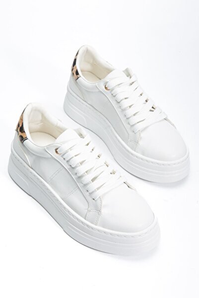 Hayalimdeki Ayakkabı Women's White Skin Poly Sole Leopard Patterned Lace-Up H...