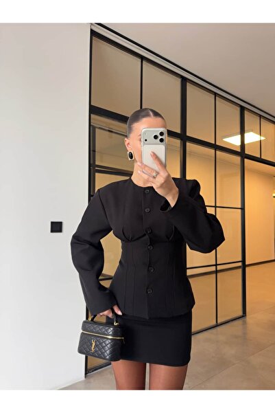 BB Bensu Buyruk Set fustă și jachetă plisată cu cordon, negru