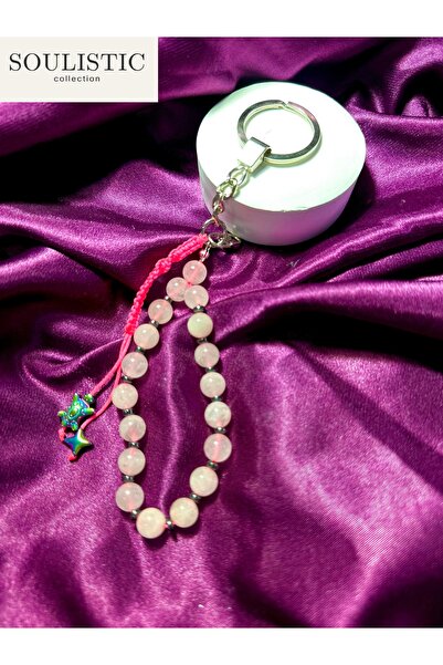 Soulistic Collection El Yapımı Pembe Kuvars Doğal Taş Anahtarlık