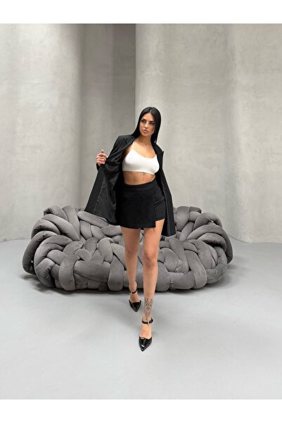 MiraMore Butik Striped Shorts Skirt Jacket Set
