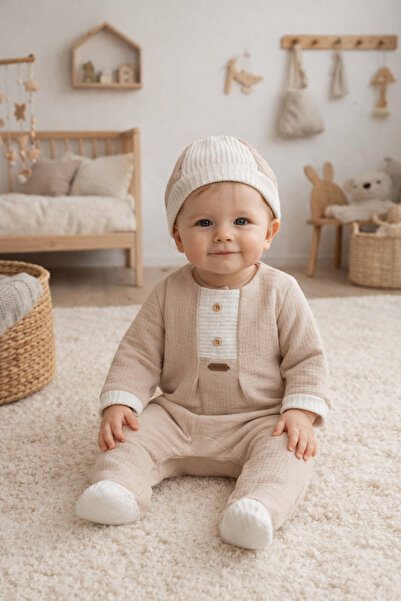 limebabies Baby Boy Beige Color Seasonal Stylish and Comfortable Jumpsuit (0-...