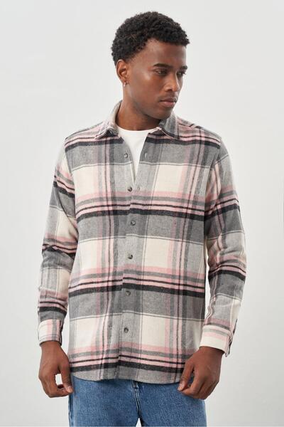 İmza Cămașă din lână bordeaux cu model în carouri, cu guler moale, fără buzun...