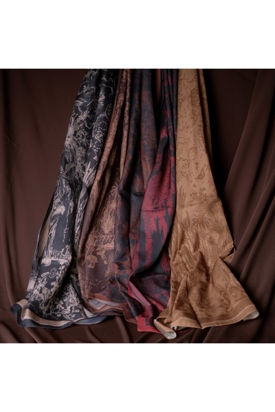 Mehru Scarfs Soft Vintage Pattern Dark Brown Shawl – Non-Slip Texture – Summer/Winter – 75X185