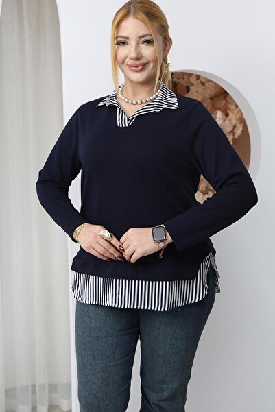 Siyezen Блуза с ленти и яка в голям размер